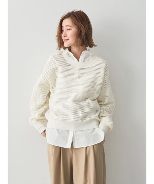 YECCA VECCA(イェッカヴェッカ)の「メッシュ編みニット(ニット/セーター・レディース・オフホワイト/チャコールグレー/ベージュ・FREE)」の20枚目の写真