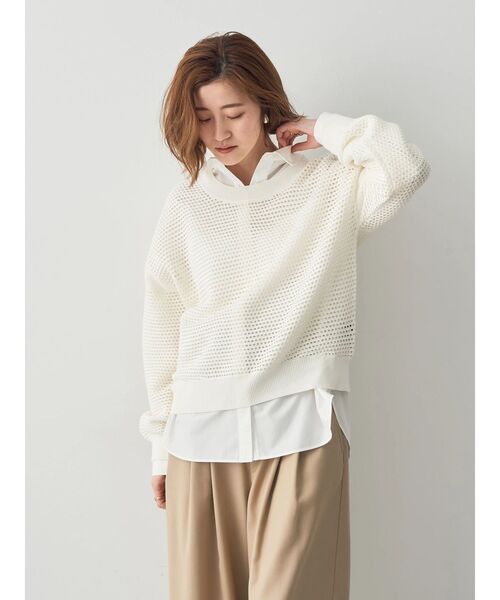 YECCA VECCA(イェッカヴェッカ)の「メッシュ編みニット(ニット/セーター・レディース・オフホワイト/チャコールグレー/ベージュ・FREE)」の21枚目の写真