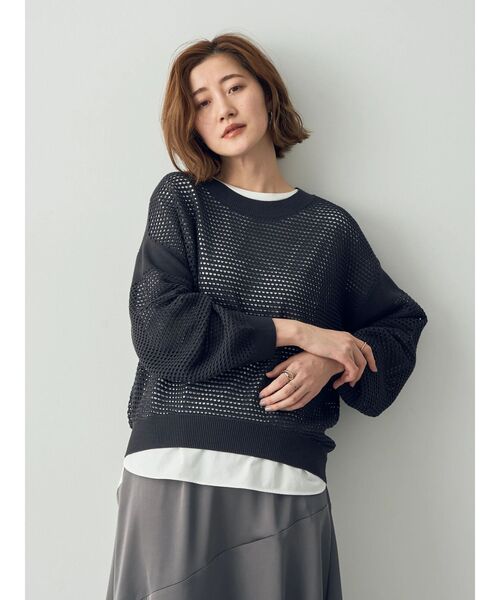 YECCA VECCA(イェッカヴェッカ)の「メッシュ編みニット(ニット/セーター・レディース・オフホワイト/チャコールグレー/ベージュ・FREE)」の11枚目の写真