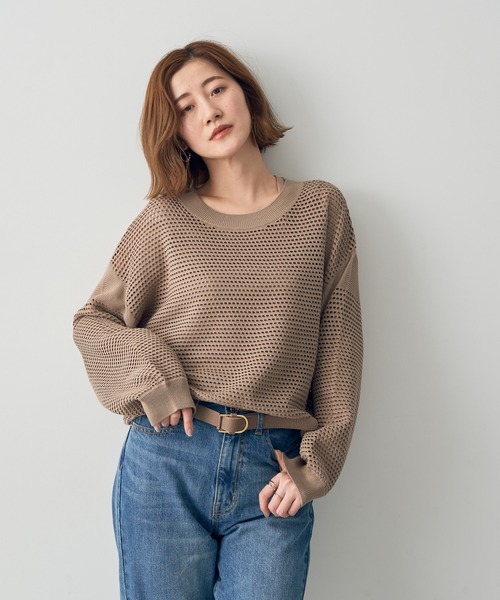 YECCA VECCA(イェッカヴェッカ)の「メッシュ編みニット(ニット/セーター・レディース・オフホワイト/チャコールグレー/ベージュ・FREE)」の3枚目の写真