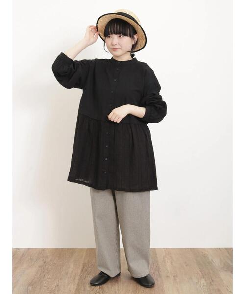 Samansa Mos2（サマンサ モスモス）の「バンドカラー切替チュニック（チュニック・レディース・ブラック/オフホワイト/ベージュ・F）」の14枚目の写真