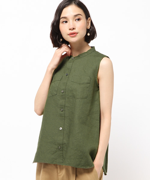 SHIPS for women（シップスフォーウィメン）の「SHIPS Days: ノースリーブ ブラウス（オリーブ）（シャツ/ブラウス・レディース・オリーブ・S～Ｍ/M～Ｌ）」の3枚目の写真
