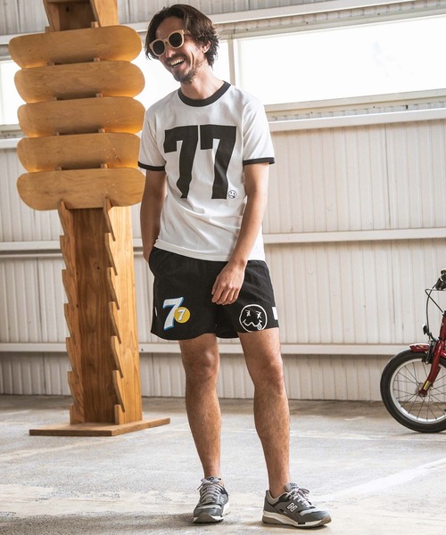 seventy seven(セブンティセブン)の「mt8993- middle onz S-S ringer t-shirts (big 77) Tシャツ(Tシャツ/カットソー・メンズ・ホワイト×グリーン/ホワイト×ブラック/グレー系その他・S/M/L/XL)」の6枚目の写真