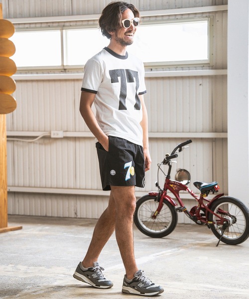 seventy seven(セブンティセブン)の「mt8993- middle onz S-S ringer t-shirts (big 77) Tシャツ(Tシャツ/カットソー・メンズ・ホワイト×グリーン/ホワイト×ブラック/グレー系その他・S/M/L/XL)」の7枚目の写真