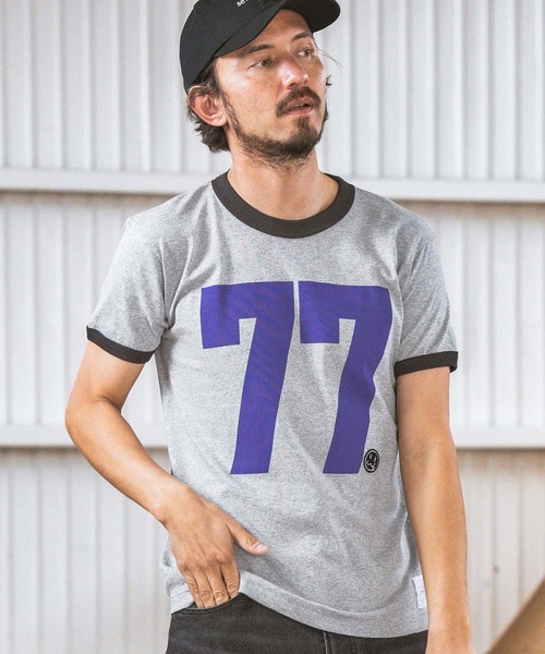 seventy seven(セブンティセブン)の「mt8993- middle onz S-S ringer t-shirts (big 77) Tシャツ(Tシャツ/カットソー・メンズ・ホワイト×グリーン/ホワイト×ブラック/グレー系その他・S/M/L/XL)」の8枚目の写真