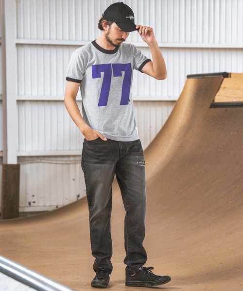 seventy seven(セブンティセブン)の「mt8993- middle onz S-S ringer t-shirts (big 77) Tシャツ(Tシャツ/カットソー・メンズ・ホワイト×グリーン/ホワイト×ブラック/グレー系その他・S/M/L/XL)」の10枚目の写真