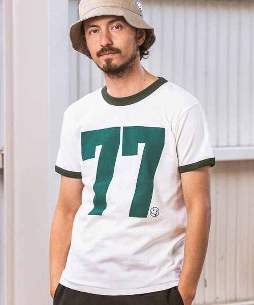 seventy seven(セブンティセブン)の「mt8993- middle onz S-S ringer t-shirts (big 77) Tシャツ(Tシャツ/カットソー・メンズ・ホワイト×グリーン/ホワイト×ブラック/グレー系その他・S/M/L/XL)」の12枚目の写真