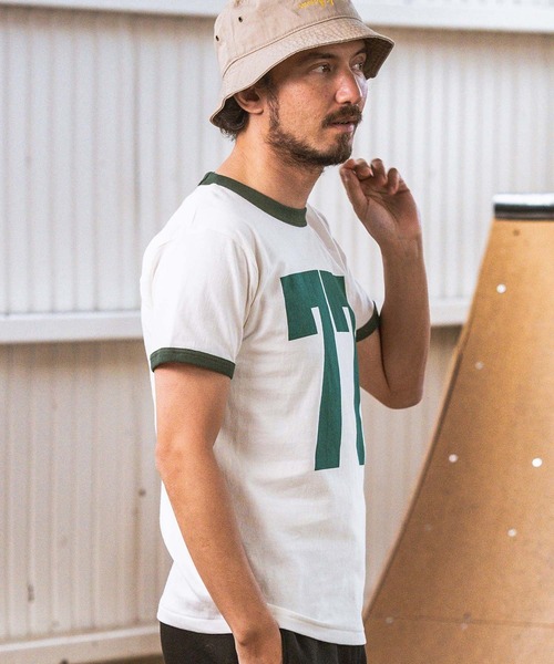seventy seven(セブンティセブン)の「mt8993- middle onz S-S ringer t-shirts (big 77) Tシャツ(Tシャツ/カットソー・メンズ・ホワイト×グリーン/ホワイト×ブラック/グレー系その他・S/M/L/XL)」の13枚目の写真
