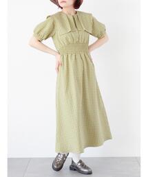 ehka sopo | チェックスクエア襟ワンピース(ワンピース)