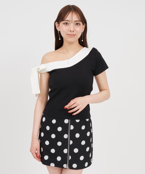 ROYAL PARTY(ロイヤルパーティー)の「リボンワンショル配色カットトップス(Tシャツ/カットソー・レディース・ライトグレー/オフホワイト/ブラック・FREE)」の18枚目の写真