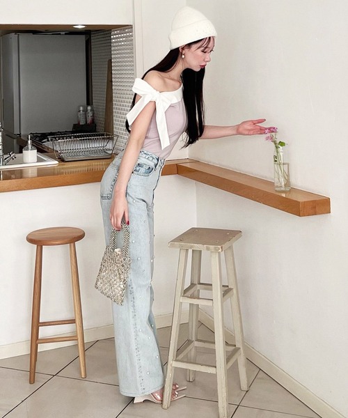 ROYAL PARTY(ロイヤルパーティー)の「リボンワンショル配色カットトップス(Tシャツ/カットソー・レディース・ライトグレー/オフホワイト/ブラック・FREE)」の14枚目の写真