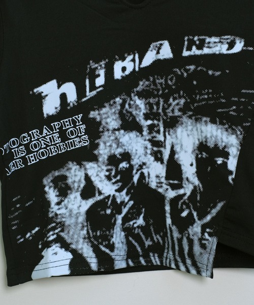 shopnikoniko(ショップニコニコ)の「Tシャツ クロップド丈 プリント スリットネック ショート丈 アシンメトリー ピチT(Tシャツ/カットソー・レディース・ブラック/ベージュ・フリー)」の16枚目の写真
