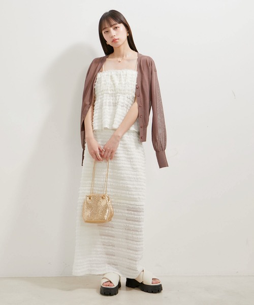 VIS（ビス）の「【洗える】フリンジジャガードスリット入りロングスカート（スカート・レディース・ブラック/キナリ・FREE）」の5枚目の写真