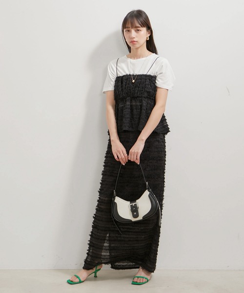 VIS（ビス）の「【洗える】フリンジジャガードスリット入りロングスカート（スカート・レディース・ブラック/キナリ・FREE）」の9枚目の写真