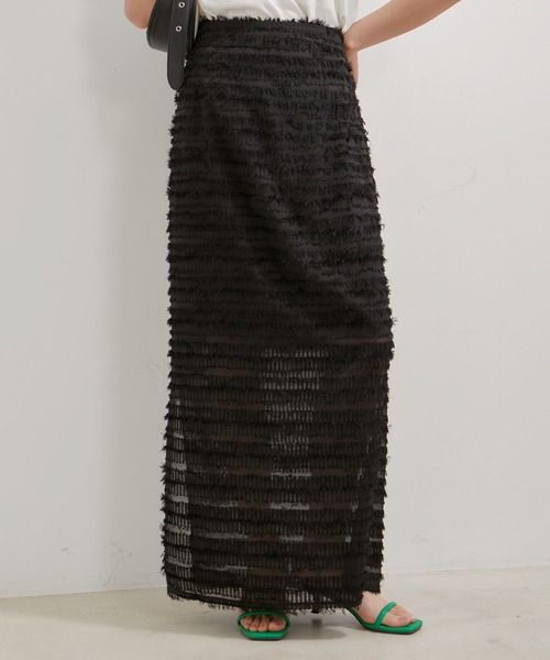 VIS（ビス）の「【洗える】フリンジジャガードスリット入りロングスカート（スカート・レディース・ブラック/キナリ・FREE）」の13枚目の写真