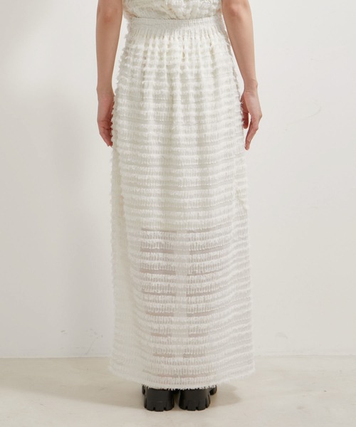 VIS（ビス）の「【洗える】フリンジジャガードスリット入りロングスカート（スカート・レディース・ブラック/キナリ・FREE）」の16枚目の写真
