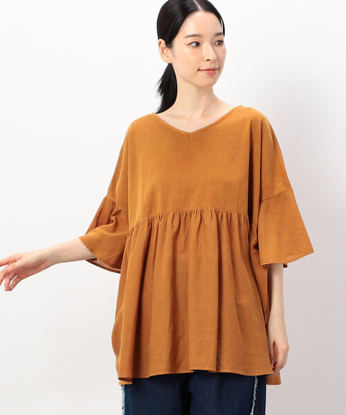 ONIGIRI（オニギリ）の「前後２ＷＡＹ 綿100％ フレアピグメントＴシャツ（Tシャツ/カットソー・レディース・チャコール/ブラウン/アイボリー/マスタード・FREE）」の16枚目の写真