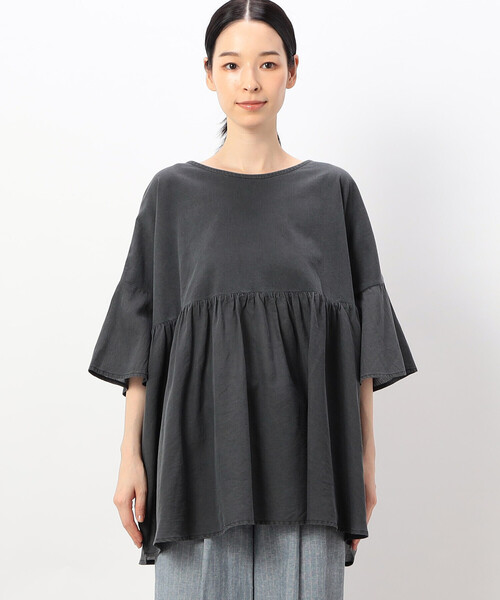 ONIGIRI（オニギリ）の「前後２ＷＡＹ 綿100％ フレアピグメントＴシャツ（Tシャツ/カットソー・レディース・チャコール/ブラウン/アイボリー/マスタード・FREE）」の18枚目の写真