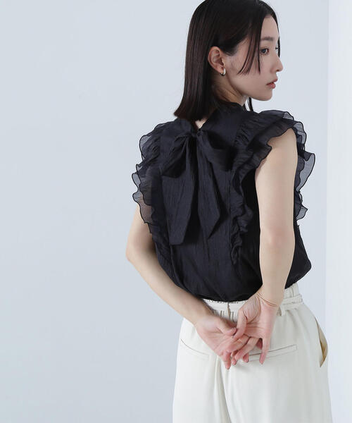 NATURAL BEAUTY BASIC（ナチュラルビューティーベーシック）の「2wayワッシャーシアーリボンブラウス（シャツ/ブラウス・レディース・ブラック/グレー/ピンク・MEDIUM/SMALL）」の2枚目の写真