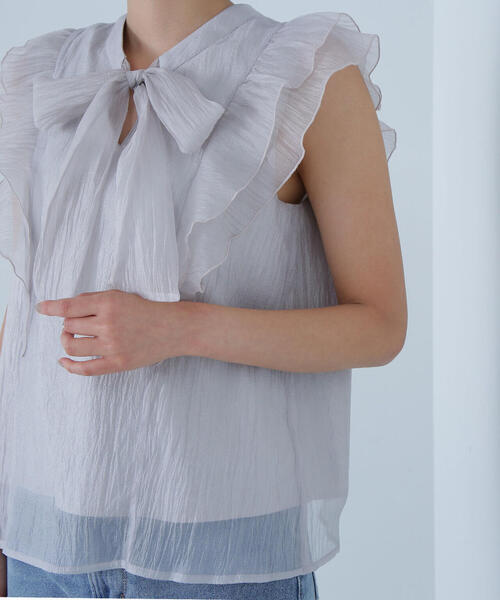 NATURAL BEAUTY BASIC（ナチュラルビューティーベーシック）の「2wayワッシャーシアーリボンブラウス（シャツ/ブラウス・レディース・ブラック/グレー/ピンク・MEDIUM/SMALL）」の5枚目の写真