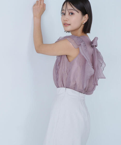 NATURAL BEAUTY BASIC（ナチュラルビューティーベーシック）の「2wayワッシャーシアーリボンブラウス（シャツ/ブラウス・レディース・ブラック/グレー/ピンク・MEDIUM/SMALL）」の17枚目の写真