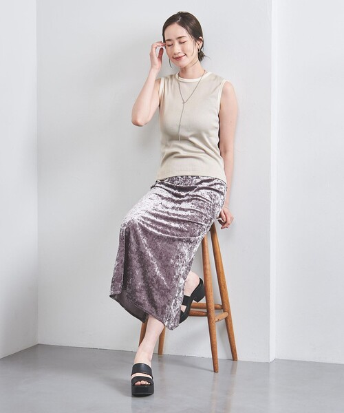 UNITED ARROWS（ユナイテッドアローズ）の「リブ バイカラー パイピング ノースリーブカットソー（タンクトップ・レディース・ベージュ/オフホワイト/ダークグレー/ライラック/その他7・FREE）」の10枚目の写真