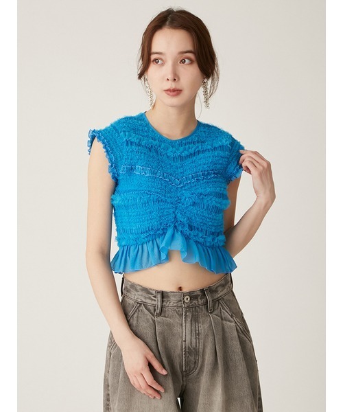 LILY BROWN(リリーブラウン)の「ビスチェディティールシャーリングトップス(Tシャツ/カットソー・レディース・アイボリー/ブルー/ブラック・FREE)」の4枚目の写真