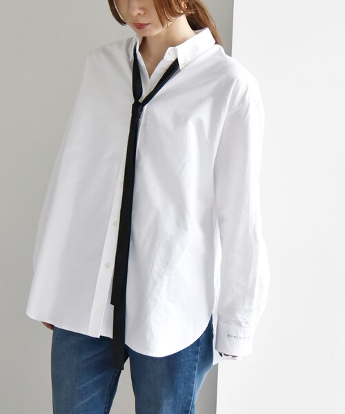 quaranciel（カランシエル）の「quaranciel:〈洗濯機可能〉オックスフォード タイ付 ボタンダウン シャツ（シャツ/ブラウス・レディース・ホワイト/ブルー・ONE SIZE）」の21枚目の写真