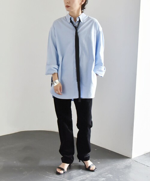 quaranciel（カランシエル）の「quaranciel:〈洗濯機可能〉オックスフォード タイ付 ボタンダウン シャツ（シャツ/ブラウス・レディース・ホワイト/ブルー・ONE SIZE）」の18枚目の写真