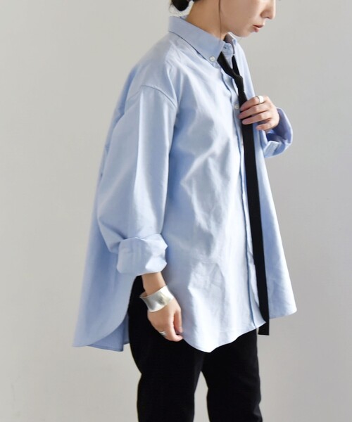 quaranciel（カランシエル）の「quaranciel:〈洗濯機可能〉オックスフォード タイ付 ボタンダウン シャツ（シャツ/ブラウス・レディース・ホワイト/ブルー・ONE SIZE）」の15枚目の写真