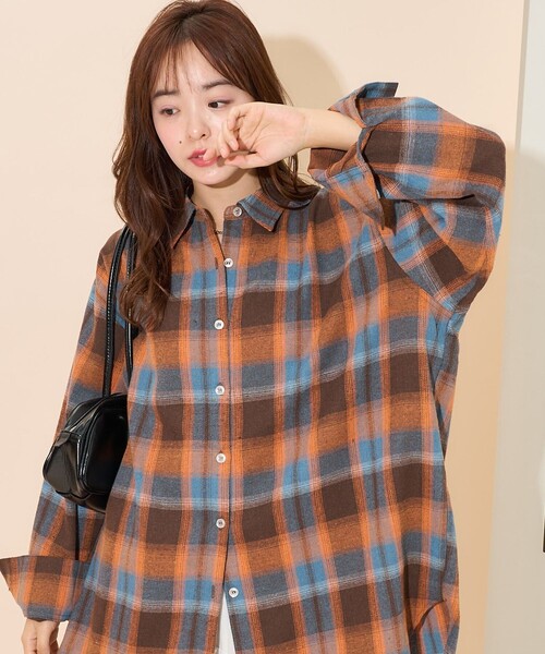 BROCHURE houyhnhnm コラボ ダークブラウン チェックシャツ LIMITEDオーバーサイズチェックシャツ（GREEN×BURGUNDY