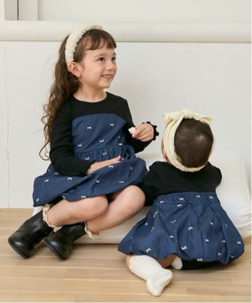 petit main（プティマイン）の「【リンク】リボン刺しゅうワンピース(キッズ)（ワンピース・キッズ・ネイビー/アイボリー・110cm/120cm/130cm/90cm/100cm/80ｃｍ）」の10枚目の写真