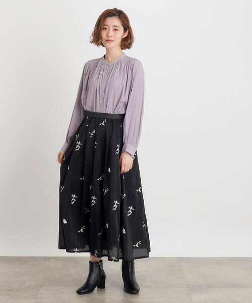 grove（グローブ）の「◆オーガンジー刺繍タックスカート（スカート・レディース・ブラック/ライトベージュ・03/02/01/04/05）」の5枚目の写真