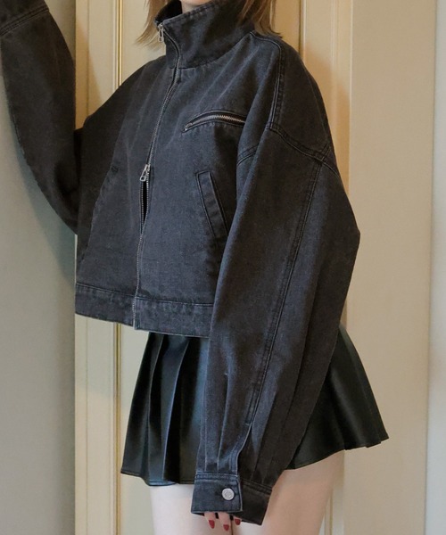 スタンドネックショート丈ジップアップデニムブルゾン（デニムジャケット）｜Mili affinity（ミリアフィニティー）