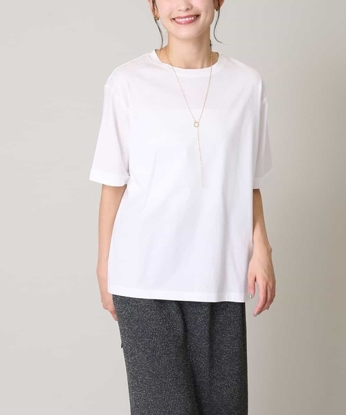 a.v.v(アーヴェヴェ)の「【コットン100%】ロールアップスリーブTシャツ(Tシャツ/カットソー・レディース・ホワイト/ブラウン/ライトピンク/ブラック・34/36/40/38/42)」の1枚目の写真