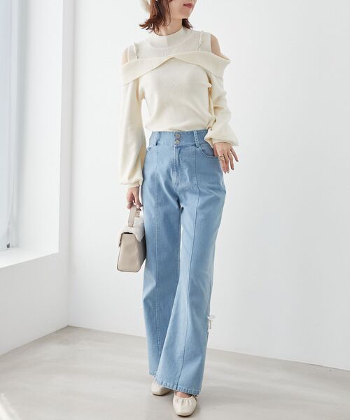 MAJESTIC LEGON（マジェスティックレゴン）の「2wayパールチェーン肩あきニット（ニット/セーター・レディース・グレー/アイボリー/ブラック・MEDIUM）」の13枚目の写真