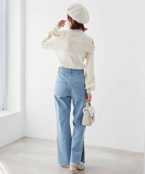 MAJESTIC LEGON（マジェスティックレゴン）の「2wayパールチェーン肩あきニット（ニット/セーター・レディース・グレー/アイボリー/ブラック・MEDIUM）」の15枚目の写真