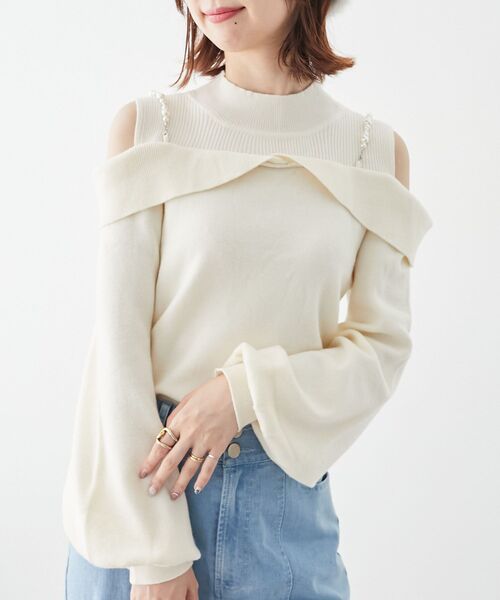 MAJESTIC LEGON（マジェスティックレゴン）の「2wayパールチェーン肩あきニット（ニット/セーター・レディース・グレー/アイボリー/ブラック・MEDIUM）」の17枚目の写真