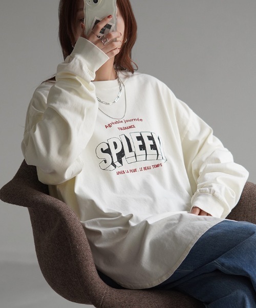 HUG.U(ハグユー)の「ユーズド感ロンT(Tシャツ/カットソー・レディース・グリーン/ホワイト/ダークグレー・FREE)」の2枚目の写真