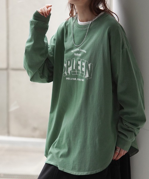 HUG.U(ハグユー)の「ユーズド感ロンT(Tシャツ/カットソー・レディース・グリーン/ホワイト/ダークグレー・FREE)」の3枚目の写真