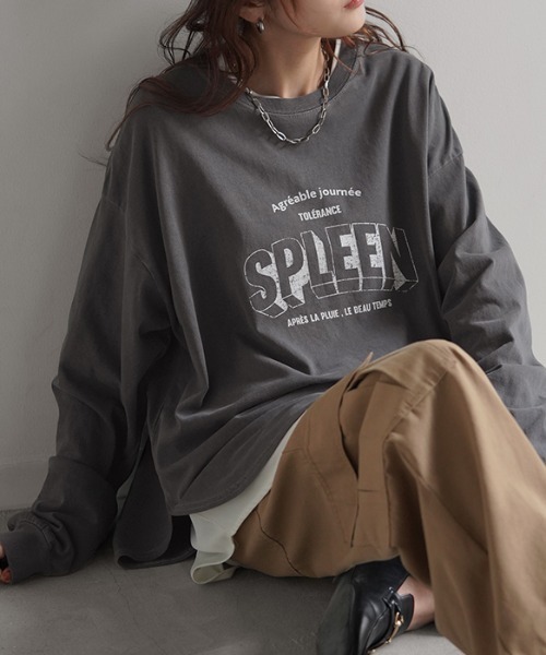 HUG.U(ハグユー)の「ユーズド感ロンT(Tシャツ/カットソー・レディース・グリーン/ホワイト/ダークグレー・FREE)」の1枚目の写真