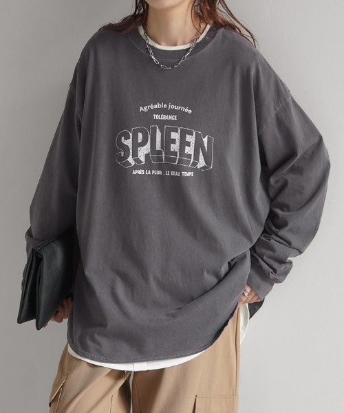 HUG.U(ハグユー)の「ユーズド感ロンT(Tシャツ/カットソー・レディース・グリーン/ホワイト/ダークグレー・FREE)」の13枚目の写真