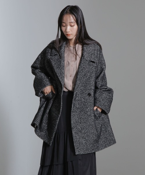 NANO universe（ナノユニバース）の「オーバーサイズツイードコート（チェスターコート・レディース・ブラック/カーキ・FREE）」の12枚目の写真