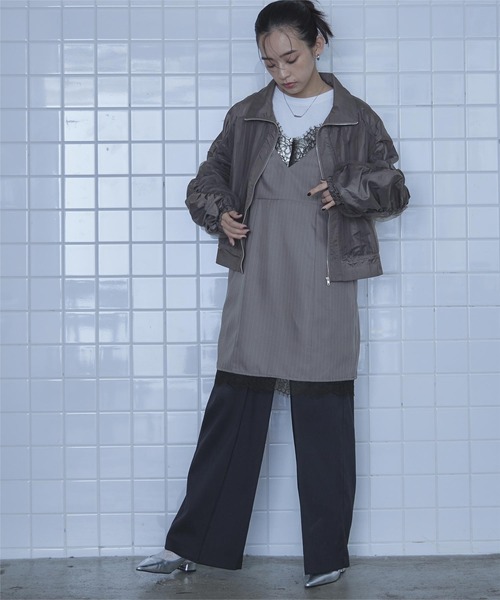 miette(ミエット)の「レーストリムピンストライプキャミソールワンピース(ワンピース・レディース・ブラック/グレー・FREE)」の8枚目の写真