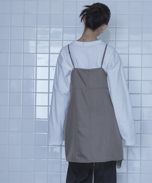 miette(ミエット)の「レーストリムピンストライプキャミソールワンピース(ワンピース・レディース・ブラック/グレー・FREE)」の9枚目の写真