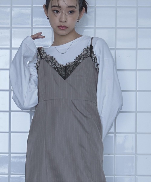 miette(ミエット)の「レーストリムピンストライプキャミソールワンピース(ワンピース・レディース・ブラック/グレー・FREE)」の10枚目の写真