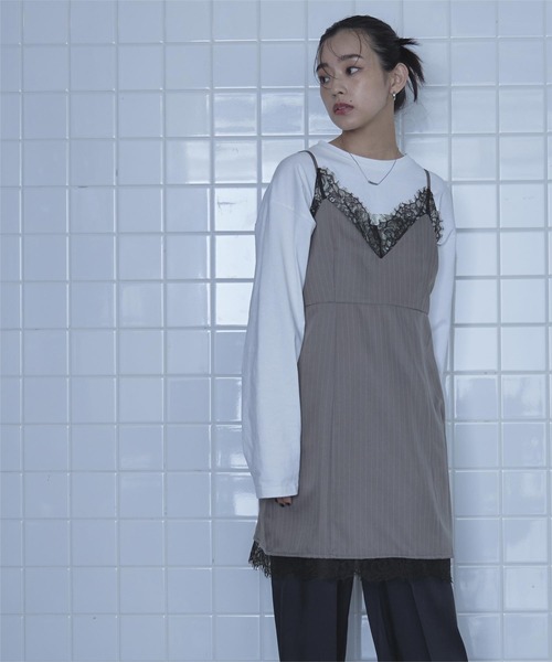 miette(ミエット)の「レーストリムピンストライプキャミソールワンピース(ワンピース・レディース・ブラック/グレー・FREE)」の11枚目の写真