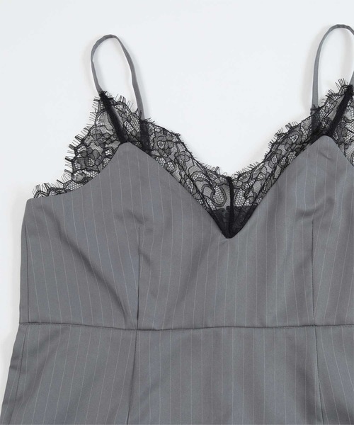 miette(ミエット)の「レーストリムピンストライプキャミソールワンピース(ワンピース・レディース・ブラック/グレー・FREE)」の14枚目の写真