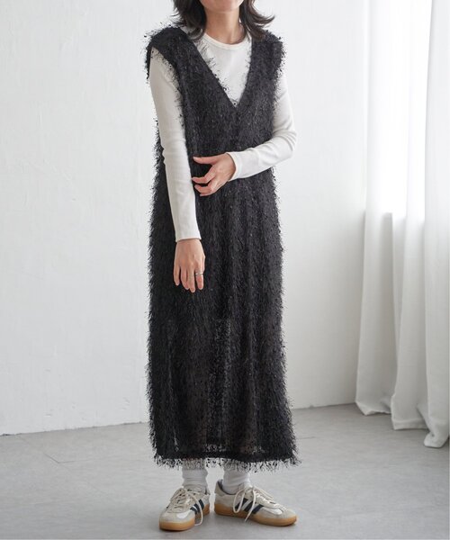 VENCEEXCHANGE（ヴァンスエクスチェンジ）の「リボンヤーン2wayジャンスカ（ワンピース・レディース・ブラウン/ブラック/グレー・M）」の2枚目の写真