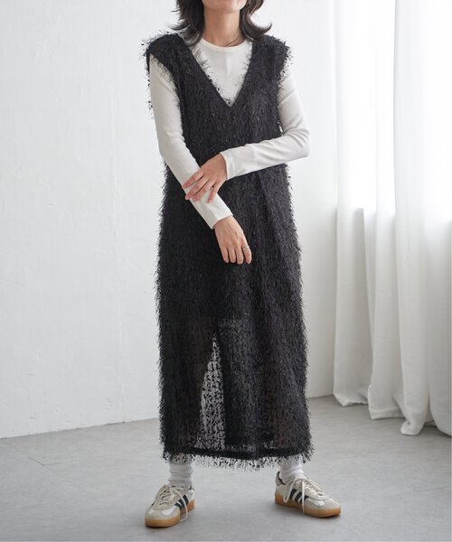 VENCEEXCHANGE（ヴァンスエクスチェンジ）の「リボンヤーン2wayジャンスカ（ワンピース・レディース・ブラウン/ブラック/グレー・M）」の5枚目の写真